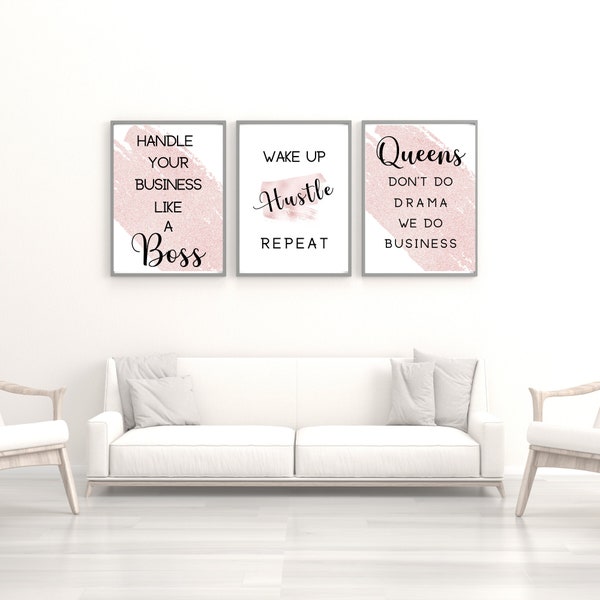 Girl Boss Set of 3 Printable Wall Art, Office Decor, Girl Power Quotes, Motivational Prints, Boss Babe Wall Art, Girl Boss Print, Hustle Art