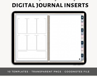 Inserción de diario simple / Plantillas digitales de una sola página semanales / Archivo Goodnotes / Pegatinas digitales PNG transparentes / Plantilla digital