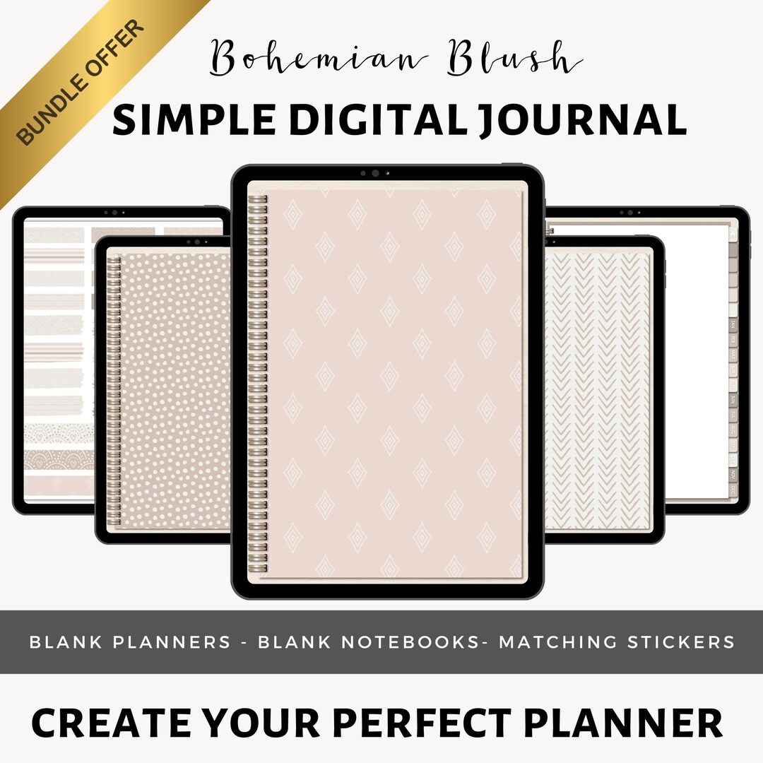 Bohemian Blush | Simple Digital Journal Bundle | Blank Digital Planner ...