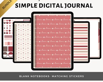 Mi San Valentín / Paquete de diario digital simple / Agenda y cuaderno digital en blanco / Diario de viñetas con hipervínculos y puntos / Pegatinas