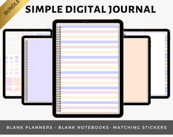 Sorbete / Paquete de diario digital simple / Agenda digital en blanco y cuaderno / Diario de viñetas con hipervínculos y puntos / Pegatinas a juego