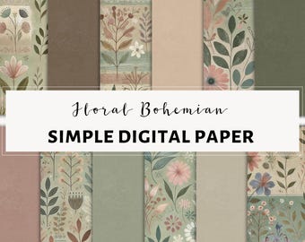 Paquete de papel digital Floral Boho / 12 papeles digitales con textura y florales coordinados / Formato 12 x 12