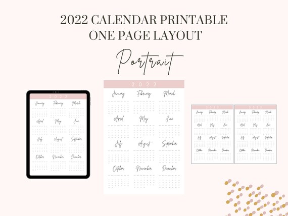 2022 calendar printable one page portrait a4 letter a5 etsy