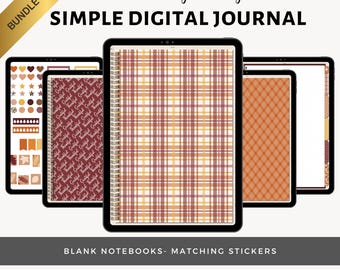 Paquete de diario digital sencillo / Agenda y cuaderno digital en blanco / Diario de viñetas con hipervínculos / Pegatinas