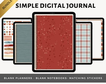 Amor otoñal / Paquete de diario digital simple / Agenda y cuaderno digital en blanco / Diario de viñetas con hipervínculos y puntos / Pegatinas