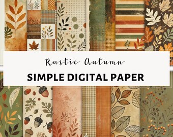 Colección de papeles digitales para álbumes de recortes con motivos rústicos otoñales: diseños de 12 x 12 pulgadas