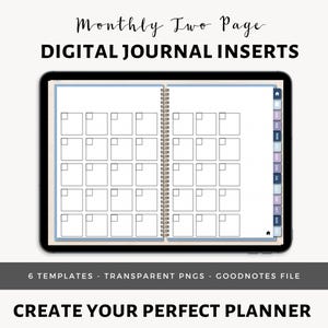 Simple Journal Insert | Monthly two page digital planner inserts | simple digital templates | Goodnotes | Transparent PNG stickers