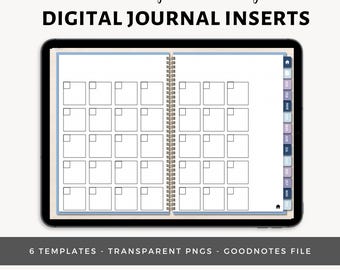 Inserciones de diario simples / Inserciones de planificador digital mensual de dos páginas / Plantillas digitales simples / Goodnotes / Pegatinas PNG transparentes