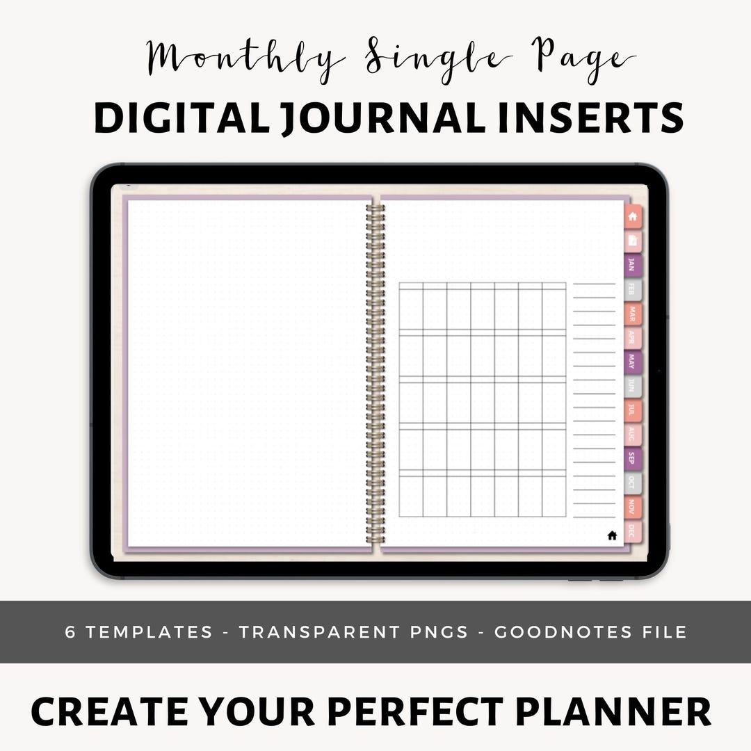 Single Journal Simple Digital Journal Inserts | Monthly Single Page Template for ...