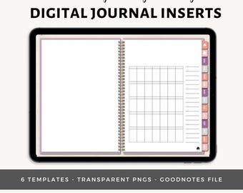 Inserciones sencillas para diario digital / Plantilla mensual de una sola página para diario o agenda / Adhesivo digital transparente en formato PNG / Goodnotes