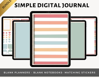 Paquete de diario digital sencillo con macarrones, agenda y cuaderno digitales en blanco, hipervínculos, bullet journal de puntos y pegatinas a juego