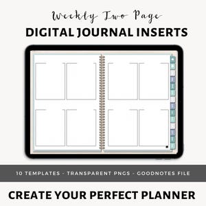 Enkel journalmall | Digital veckoplanerare med 2 sidor | Digitala mallar | Transparenta png-klistermärken | Digitala planeringssidor
