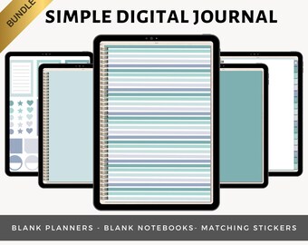 Diario digital simple con espuma de mar, planificador y cuaderno digital en blanco, diario con hipervínculos y viñetas de puntos, pegatinas a juego