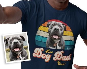 Best Dog Dad Ever t shirt. Personalised custom dog photo picture retro vintage black navy blue tshirt tee. Birthday gift from dog dogs UK US