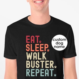 Eat sleep walk dog repeat personalised t shirt tshirt t-shirt tee top. Custom mens womens kids dog owner dog lover gift gifts present UK US
