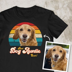 PERSONALISED Best Dog Aunt Auntie Aunty Ever custom dog photo picture retro black cotton t-shirt shirt tee top. Gift from dog dogs to Aunt