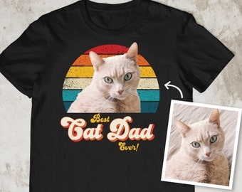 Best Cat Dad Ever t shirt t-shirt tshirt. Personalised custom photo face picture. Retro vintage Fathers Day birthday gift present from cat