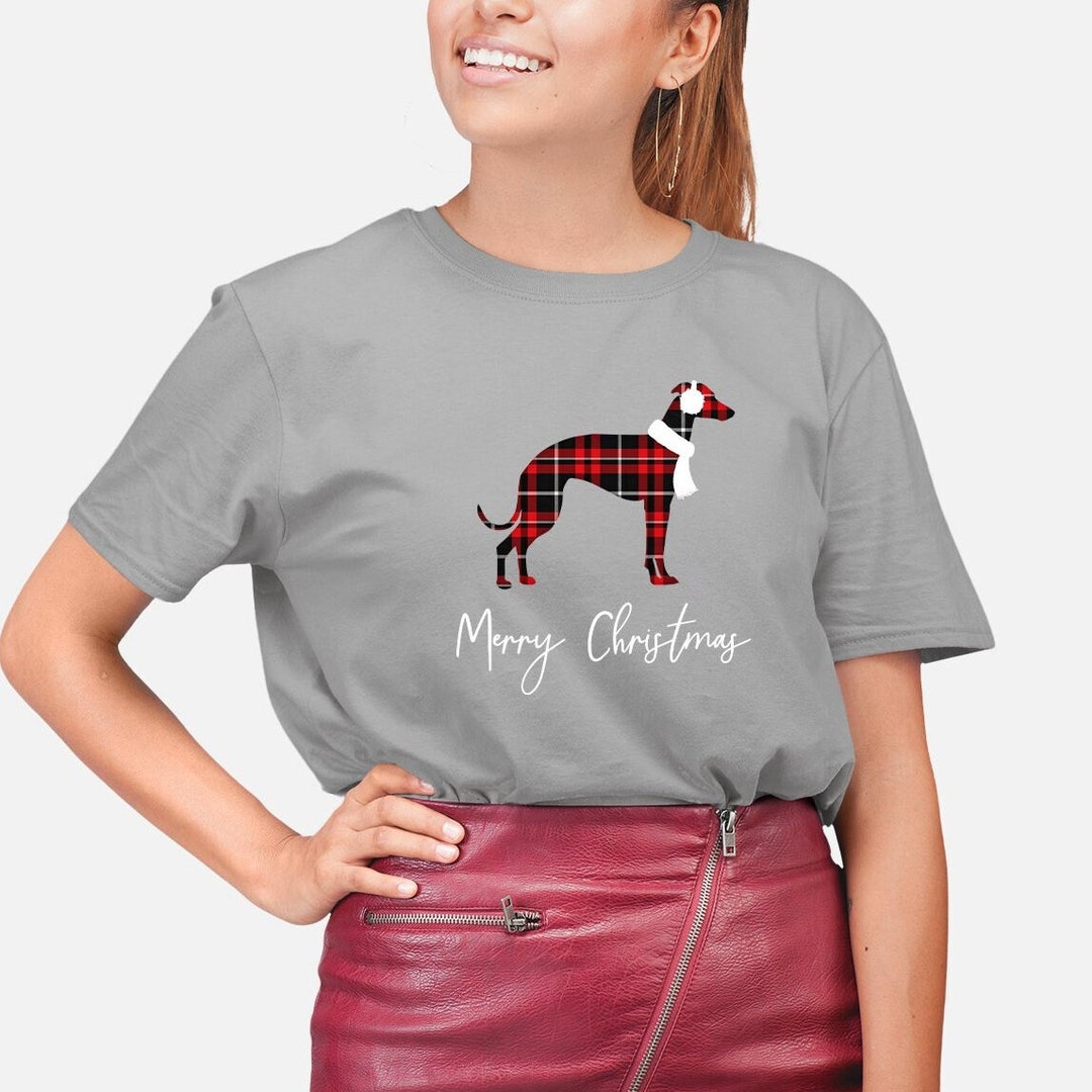 Greyhound Christmas T Shirt Tshirt Tshirt Tee. Light Blue Grey With