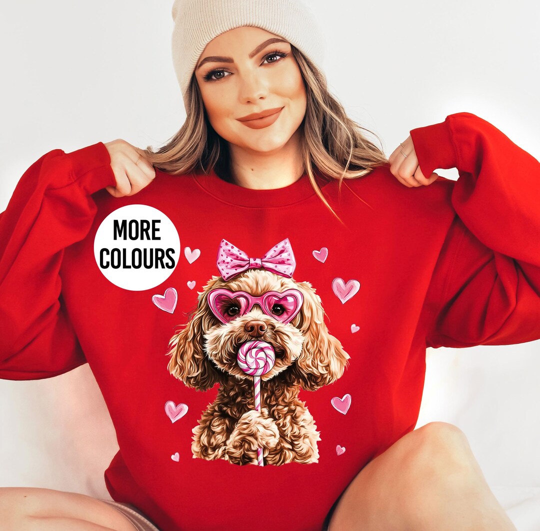 Doodle Dog Valentines Day Jumper Sweatshirt Sweater. Cute Dog Pink Red ...