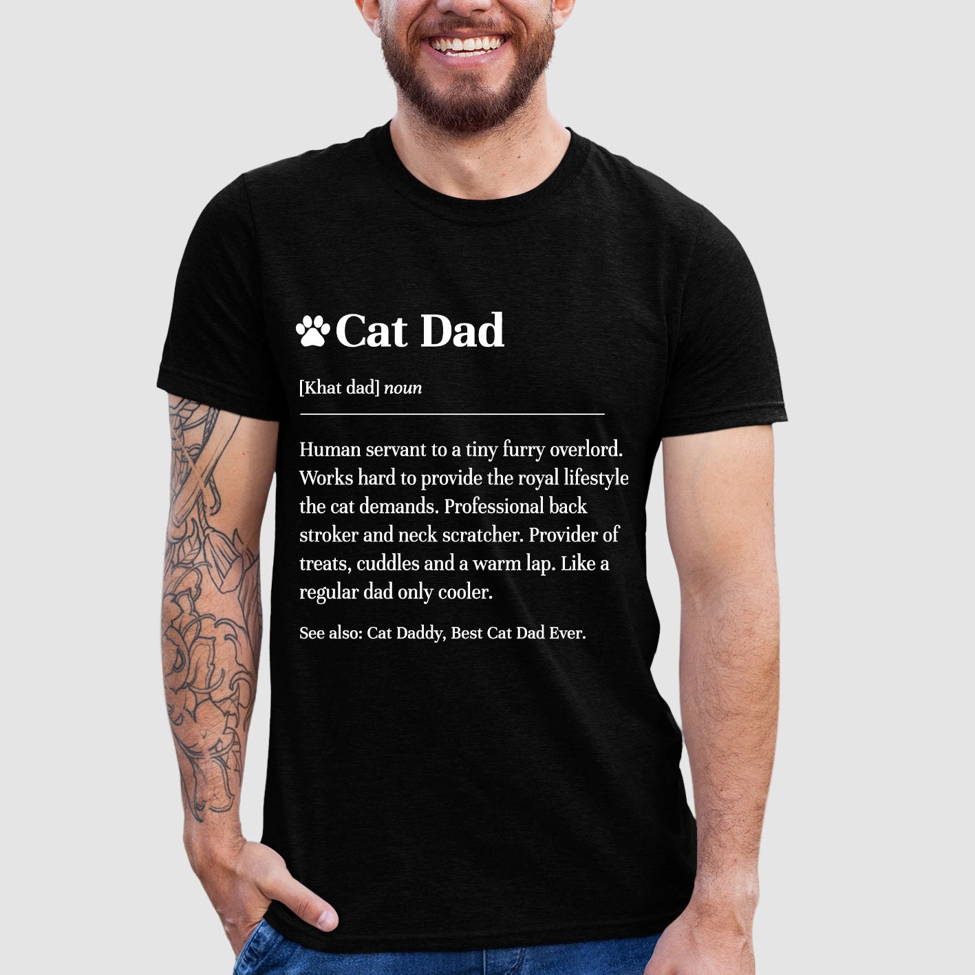 Cat Dad definition t shirt t-shirt tshirt. Cat Dad dictionary meaning tee top. Birthday gift for Cat Dad. Funny joke gifts for cat dad UK US