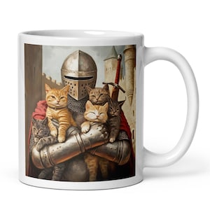 Medieval cats mug. Medieval knight cat coffee tea cup. Medieval cats mugs. History cat themed gift gifts present for him her. 11oz 15oz UK