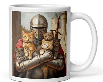 Medieval cats mug. Medieval knight cat coffee tea cup. Medieval cats mugs. History cat themed gift gifts present for him her. 11oz 15oz UK