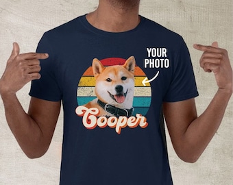 Personalised custom pet dog cat rabbit photo picture retro style black mens womens kids t-shirt shirt tshirt tee top. Fun gift for pet owner
