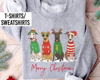 Sudadera navideña con diseño de galgos. Camiseta para amantes de los perros galgos. Para mujeres, hombres, niñas y niños (Reino Unido y EE. UU.).