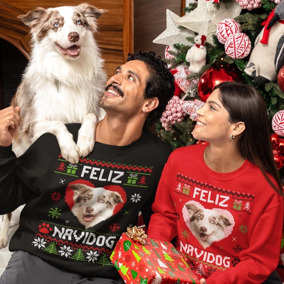 Personalised FELIZ NAVIDOG Ugly Christmas Jumper. Red Black Novelty Fun Silly Sweater for the Christmas Holidays. Add Your Dog Photo Face Etsy UK