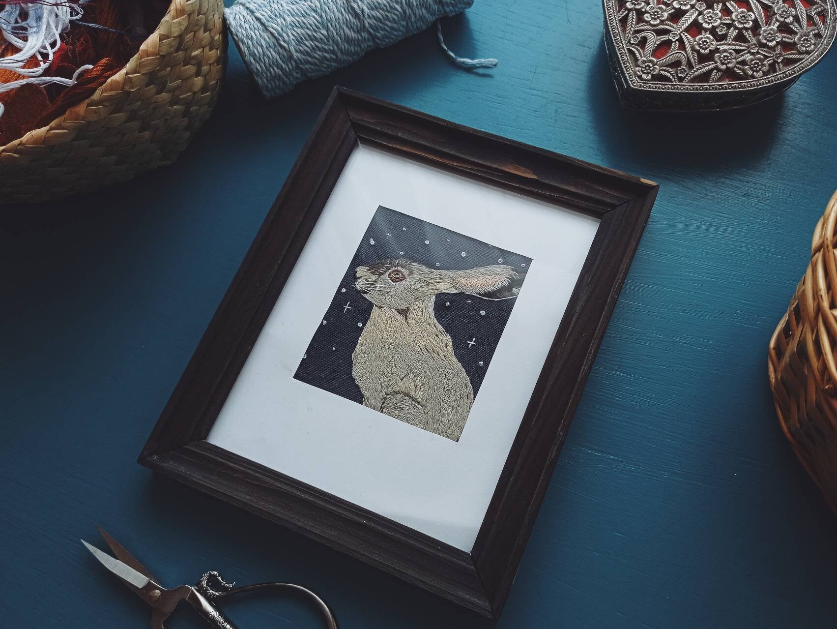 Jackrabbit embroidery wall art rabbit embroidery rabbit  etsy