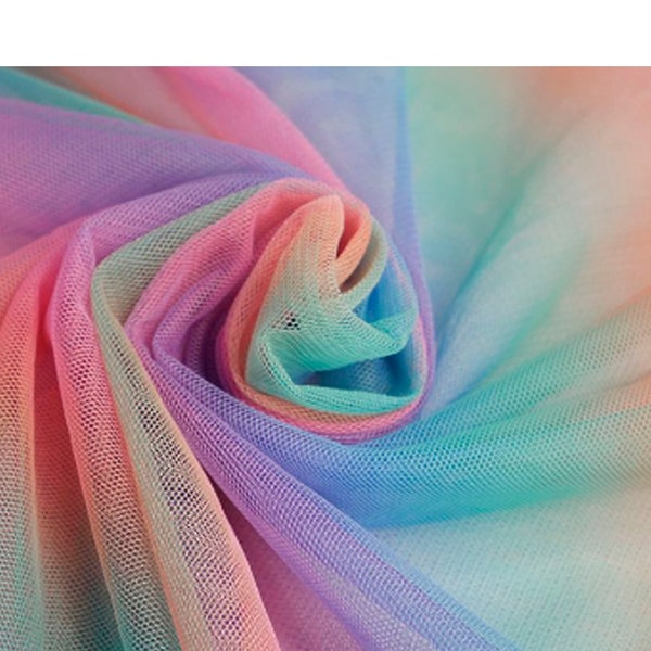 Rainbow Ombre Multicolour Tulle Mesh fabric - 147cm wide. Gorgeous fabric for tutus, skirts, fancy dress. Sold by half a meter