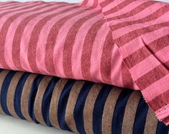 Cotton Yarn Dyed Stripe Fabric Navy Brown OR Washed Pink Red | 1.25cm Stripe Oeko Tex Dressmaking Fabric | Adults & Children | UK Fabric