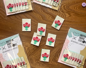Etiquetas tejidas para coser "Cosidas con amor": demuéstrales que te importan con un toque final (paquete de 6) Poliéster reciclado, coser con estilo, regalos de costura