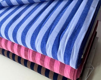 Cotton Yarn Dyed Stripe Fabric Navy Brown OR Washed Pink Red | 1.25cm Stripe Oeko Tex Dressmaking Fabric | Adults & Children | UK Fabric