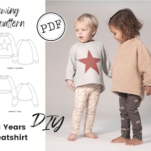 PDF Sweatshirt Sewing Pattern for kids. DIY print at home pattern, Sew a Sweatshirt for your children, Unisex, boys, girls sweater pattern.