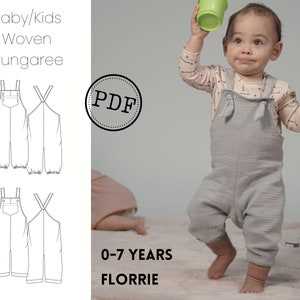 PDF Jungen und Mädchen, Unisex Latzhose/Strampler Schnittmuster. Alles in Einem für Babys/Kleinkinder. Digital, Druck zu Hause. Gewebt, nicht dehnbar