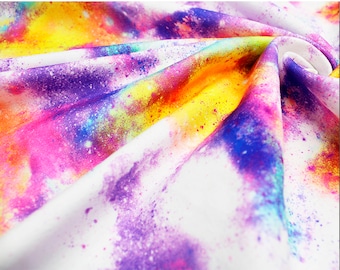Tie Dye Sweatshirt Fabric, sold by half meter - 160cm wide. Fun, cosy, kids jersey French terry fabric. Multicoloured Spray