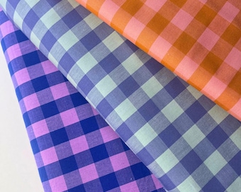 Cotton Yarn Dyed Gingham Fabric Orange l Salmon Pink Blue Mint Pink Check 1.25cm l OekoTex Dressmaking Fabric l Adults, Children UK Fabric