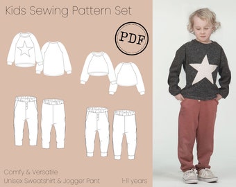 PDF Sweatshirt Sewing Pattern for kids. DIY print at home pattern, Sew a Sweatshirt for your children, Unisex, boys, girls sweater pattern.