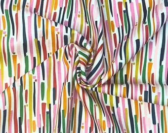 Algodón orgánico 100 % para acolchados Grassland de Savanna Dreams, de Kate Lower para Cloud9. Tela de rayas multicolor en fat quarter y metros.