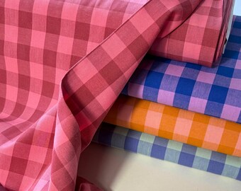 Cotton Yarn Dyed Gingham Fabric Orange l Salmon Pink Blue Mint Pink Check 1.25cm l OekoTex Dressmaking Fabric l Adults, Children UK Fabric