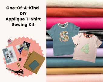 Kit de costura para regalo. Cose una bonita camiseta para tus hijos. Incluye patrón de camiseta de manga larga unisex para niño y niña, tela y accesorios.