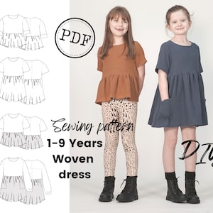 Simple Girls Tunic and Dress Digital PDF Sewing Pattern. Sew a dress for your loved one. Trendy, modern & easy design. PDF print at home.