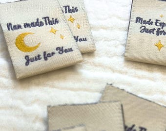 Nan Made This – Woven Sewing Labels (Pack of 6) | Gift Sewing Tags | Handmade Clothing Labels | Recycled, Eco-Friendly, UK Made