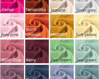 Double Gauze Muslin 100% Cotton Summer fabric. Dusky pinks, berry, greens, earthy Soft baby/Children's/home/dressmaking. Sold in half meters