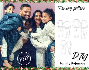 DIY Christmas Sewing Pattern, Pajamas/pyjamas for the whole family! Handmade PJs PDF Bundle pack. Women, Men, children. Easy to sew.