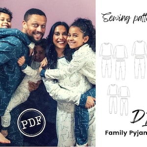 DIY Print at home Schnittmuster, Pyjama für die ganze Familie! Handgemachte PJs PDF Bundle Packung. Damen, Herren, Kinder. Einfach zu nähen.