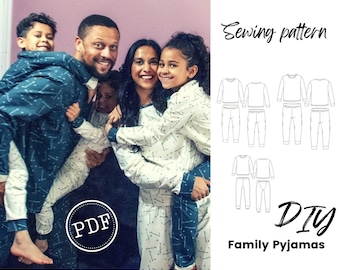 DIY Print at home Sewing Pattern, Pajamas/pyjamas for the whole family! Handmade PJs PDF Bundle pack. Women, Men, children. Easy to sew.