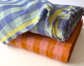 Cotton Yarn Dyed Gingham Fabric Orange l Salmon Pink soft blue l mint Check 1.25cm l OekoTex Dressmaking Fabric l Adults, Children UK Fabric