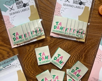 ¡Listo! Estoy hecho a mano – Etiquetas tejidas para coser (paquete de 6) / Etiquetas divertidas para coser / Etiquetas para ropa hechas a mano / Recicladas, ecológicas, hechas en el Reino Unido